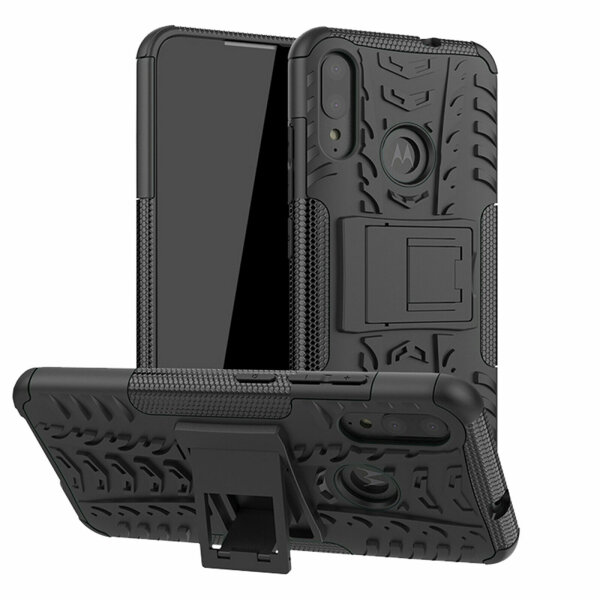 Handy Tasche Lenovo Motorola Panzer Hülle Hybrid Case Cover Schutzhülle Bumper Motorola Moto E6 Plus Schwarz