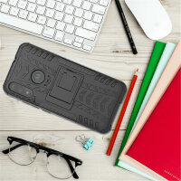 Handy Tasche Lenovo Motorola Panzer Hülle Hybrid Case Cover Schutzhülle Bumper Motorola Moto E6 Plus Schwarz