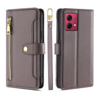 Handykette Motorola Hülle mit Band Handyhülle Kartenfächer Leder Umhängetasche Moto G84 Grau