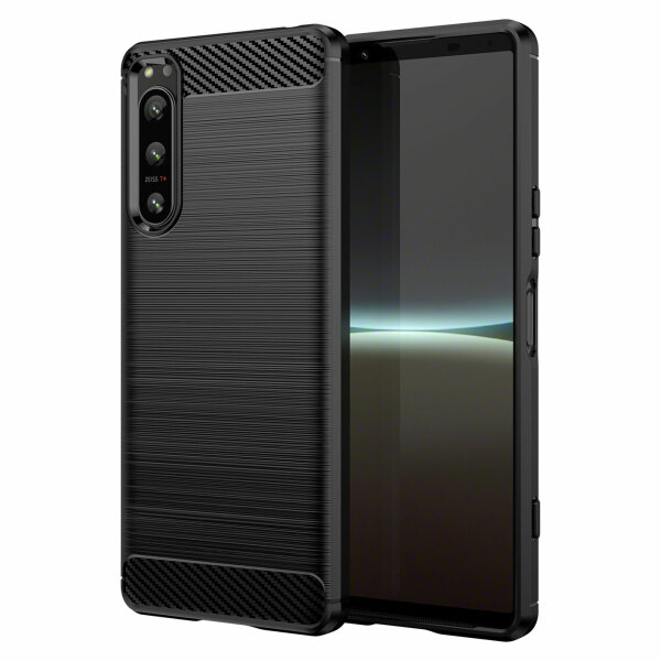 Hülle für Sony Xperia 5 IV Handyhülle Carbon Bumper Handy Tasche Backcover TPU