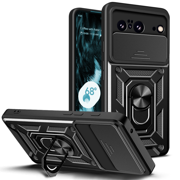 Outdoor Panzer Hülle Google Pixel 8 Handyhülle mit Kameraschutz Ringhalter Cover Schwarz
