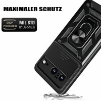 Outdoor Panzer Hülle Google Pixel 8 Handyhülle mit Kameraschutz Ringhalter Cover Schwarz