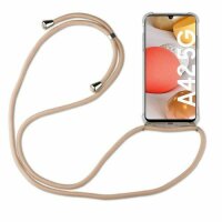 Handy Hülle mit Band Schutzhülle Handykette Seil Silikon Handy Tasche mit Schnur Samsung Galaxy A42 5G Beige / Braun