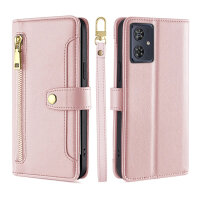 Handykette Motorola Hülle mit Band Handyhülle Kartenfächer Leder Umhängetasche Moto G14 Rosa