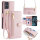 Handykette Motorola Hülle mit Band Handyhülle Kartenfächer Leder Umhängetasche Moto G14 Rosa