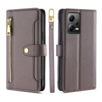 Handykette Xiaomi Hülle mit Band Handyhülle Kartenfächer PU Leder Umhängetasche Redmi Note 12 5G / Poco X5 5G Grau