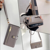 Handykette Xiaomi Hülle mit Band Handyhülle Kartenfächer PU Leder Umhängetasche Redmi Note 12 5G / Poco X5 5G Grau