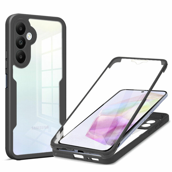 360° Hülle für Samsung A55, 360 Grad Handyhülle mit Integriertem Displayschutz Schwarz