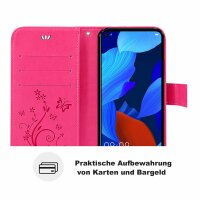 Huawei Handy Tasche Handyhülle Schutz Hülle Blumen Flip Cover Buch Case Etui Huawei Nova 5T Pink