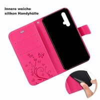 Huawei Handy Tasche Handyhülle Schutz Hülle Blumen Flip Cover Buch Case Etui Huawei Nova 5T Pink
