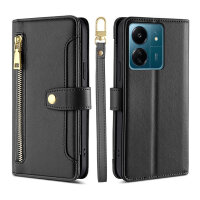 Handykette Xiaomi Hülle mit Band Handyhülle Kartenfächer PU Leder Umhängetasche Redmi 13C / Poco C65 Schwarz