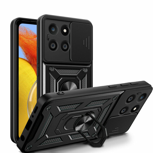 Outdoor Panzer Hülle Honor X6A Handyhülle mit Slide Kameraschutz Ringhalter Schwarz