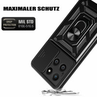 Outdoor Panzer Hülle Honor X6A Handyhülle mit Slide Kameraschutz Ringhalter Schwarz