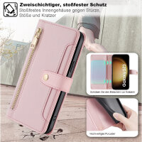 Handykette Samsung Hülle mit Band Handyhülle Kartenfächer PU Leder Umhängetasche Galaxy S23 Rosa