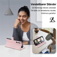 Handykette Samsung Hülle mit Band Handyhülle Kartenfächer PU Leder Umhängetasche Galaxy S23 Rosa