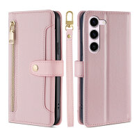 Handykette Samsung Hülle mit Band Handyhülle Kartenfächer PU Leder Umhängetasche Galaxy S23 Rosa