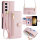 Handykette Samsung Hülle mit Band Handyhülle Kartenfächer PU Leder Umhängetasche Galaxy S23 Rosa