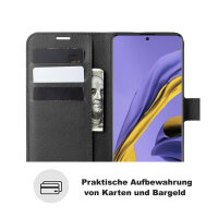 Handy Tasche für Samsung Galaxy A51 SM-A515 Hülle Case Buchhülle Klapphülle TPU PU-Leder Schwarz