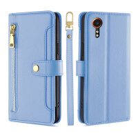Handykette Samsung Hülle mit Band Handyhülle Kartenfächer PU Leder Umhängetasche Galaxy Xcover 7 Hellblau