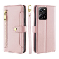 Handykette Xiaomi Hülle mit Band Handyhülle Kartenfächer PU Leder Umhängetasche Redmi Note 12 Pro 5G / Poco X5 Pro 5G Rosa
