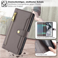 Handykette Samsung Hülle mit Band Handyhülle Kartenfächer PU Leder Umhängetasche Galaxy S24 Ultra Grau