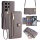 Handykette Samsung Hülle mit Band Handyhülle Kartenfächer PU Leder Umhängetasche Galaxy S24 Ultra Grau