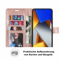 Handyhülle Hülle für Xiaomi POCO M4 Pro 4G, Handy Tasche Schutz Flip Case Schale Rosegold