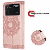 Handyhülle Hülle für Xiaomi POCO M4 Pro 4G, Handy Tasche Schutz Flip Case Schale Rosegold