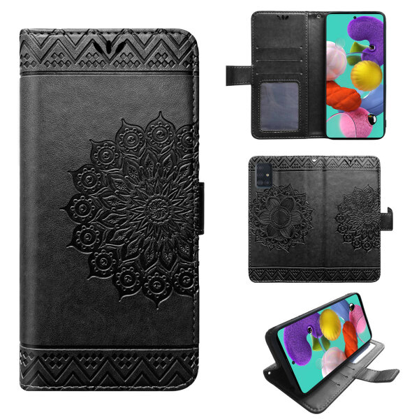 Handy Tasche für Samsung Galaxy A51 SM-A515 Hülle Case Buchhülle Klapphülle TPU Mandala Schwarz