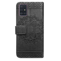 Handy Tasche für Samsung Galaxy A51 SM-A515 Hülle Case Buchhülle Klapphülle TPU Mandala Schwarz