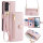 Handykette Samsung Hülle mit Band Handyhülle Kartenfächer PU Leder Umhängetasche Galaxy S21+ Rosa