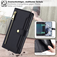 Handykette Xiaomi Hülle mit Band Handyhülle Kartenfächer PU Leder Umhängetasche 12T / 12T Pro Schwarz
