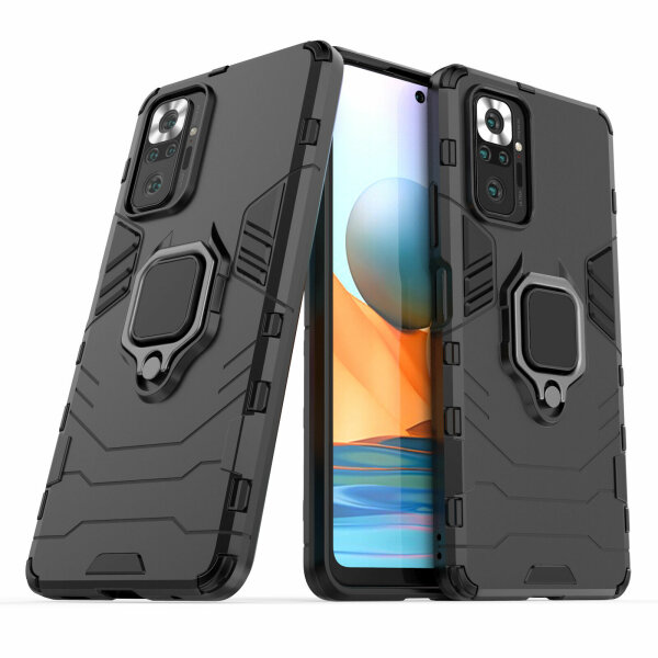 Schutz Hülle für Xiaomi Redmi Note 10 Pro Ring Case Cover Handy Tasche Outdoor  Schwarz