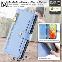 Handykette Xiaomi Hülle mit Band Handyhülle Kartenfächer PU Leder Umhängetasche Redmi 12C Hellblau