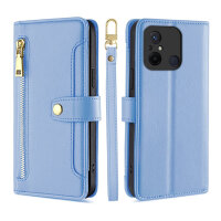Handykette Xiaomi Hülle mit Band Handyhülle Kartenfächer PU Leder Umhängetasche Redmi 12C Hellblau