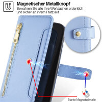 Handykette Xiaomi Hülle mit Band Handyhülle Kartenfächer PU Leder Umhängetasche Redmi 12C Hellblau