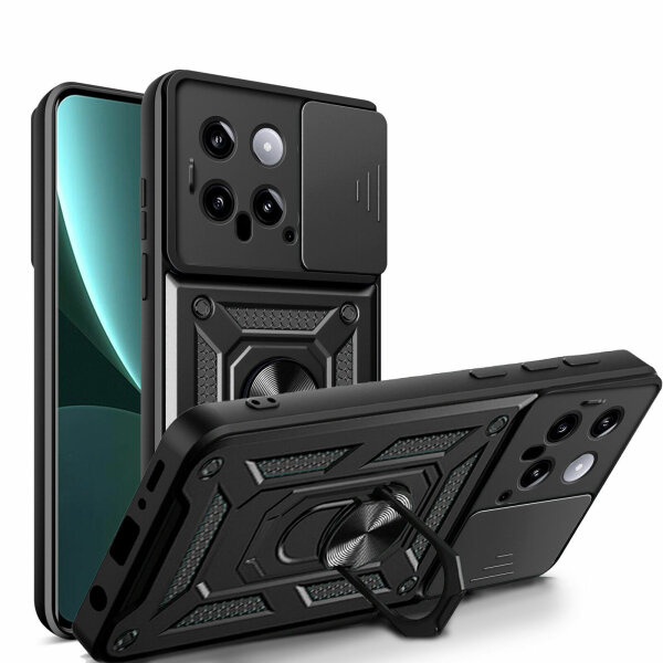 Outdoor Panzer Hülle Xiaomi 14 Handyhülle mit Kameraschutz Ringhalter Backcover Schwarz
