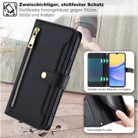 Handykette Samsung Hülle mit Band Handyhülle Kartenfächer PU Leder Umhängetasche Galaxy A15 Schwarz