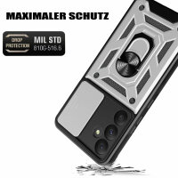 Outdoor Panzer Hülle für Samsung Galaxy A55 mit Kameraschutz Ringhalter Bumper  Silber