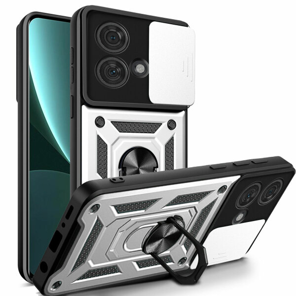 Outdoor Panzer Hülle Motorola Edge 40 Neo Handyhülle mit Kameraschutz Ringhalter Silber