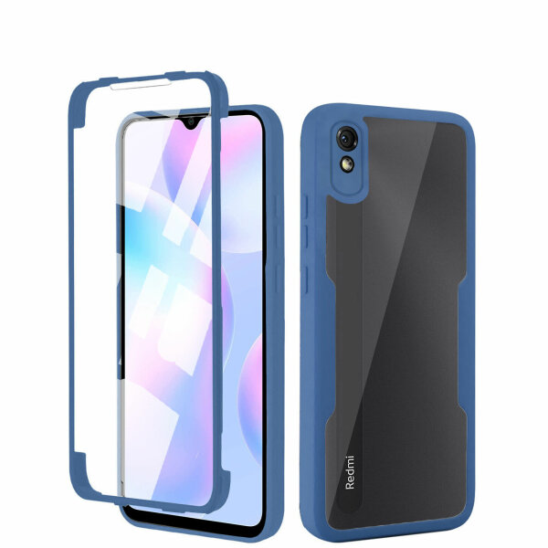 360°Grad Hülle Xiaomi Redmi 9A / 9AT Handyhülle mi Integriertem Displayschutz Blau
