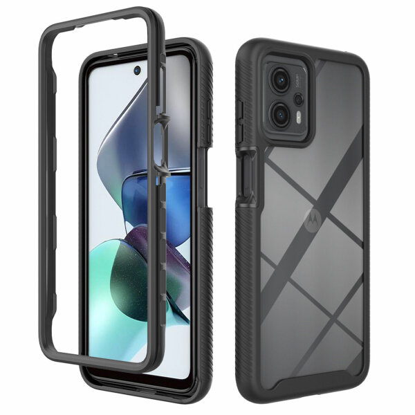 Motorola Moto G13 / G23 Handyhülle 2-teilig 360° Grad Hülle mit Displayschutz Schwarz