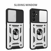 Outdoor Panzer Hülle für Samsung Galaxy A15 mit Kameraschutz Ringhalter Bumper  Silber