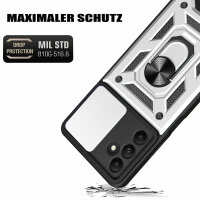 Outdoor Panzer Hülle für Samsung Galaxy A15 mit Kameraschutz Ringhalter Bumper  Silber