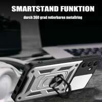 Outdoor Panzer Hülle für Samsung Galaxy A15 mit Kameraschutz Ringhalter Bumper  Silber