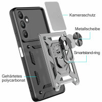 Outdoor Panzer Hülle für Samsung Galaxy A15 mit Kameraschutz Ringhalter Bumper  Silber