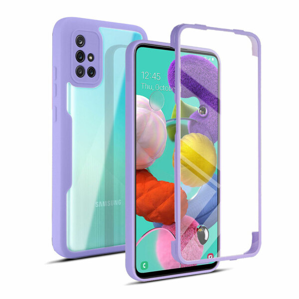 360° Grad Hülle für Samsung Galaxy A51 vollschutz Integriertem Displayschutz Lila
