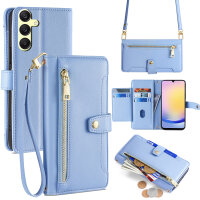 Handykette für Samsung Galaxy A25 – Handyhülle mit Band PU-Leder Hellblau