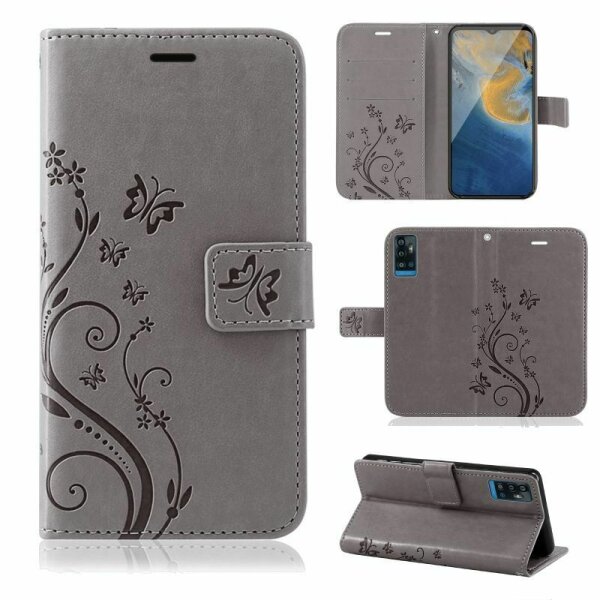 Handyhülle für ZTE Blade A71 – Klapphülle Blume Grau