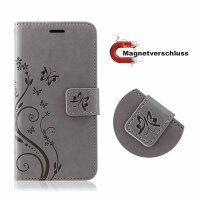 Handyhülle für ZTE Blade A71 – Klapphülle Blume Grau